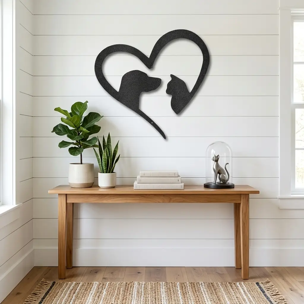 Dog & Cat Love Metal Wall Art | Pet Lover Heart Sign | Cat and Dog Wall Decor | Pet Memorial Gift | Animal Lover Home Decor | Made in USA