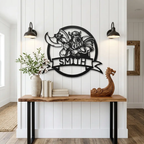 Fighting Viking Monogram Personalized Name Indoor Outdoor Steel Wall Sign Metal Man Cave Art