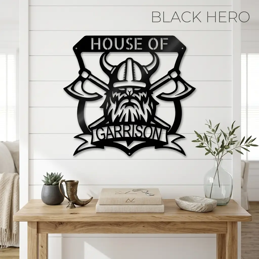 Personalized Viking Metal Wall Art | Custom Viking Family Crest Sign | Norse Warrior Shield Steel Wall Decor | Custom Name Metal Sign | Made in USA