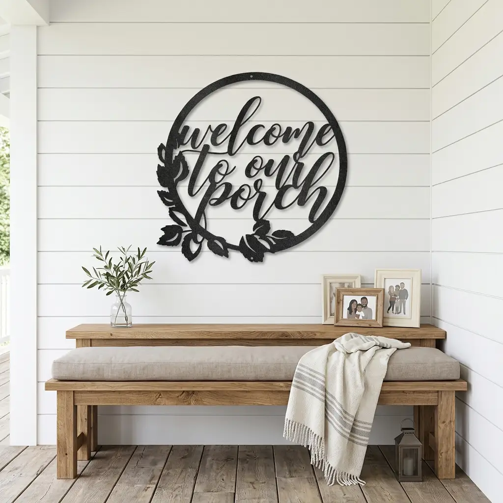 Welcome to Our Porch Indoor Outdoor Steel Wall Sign