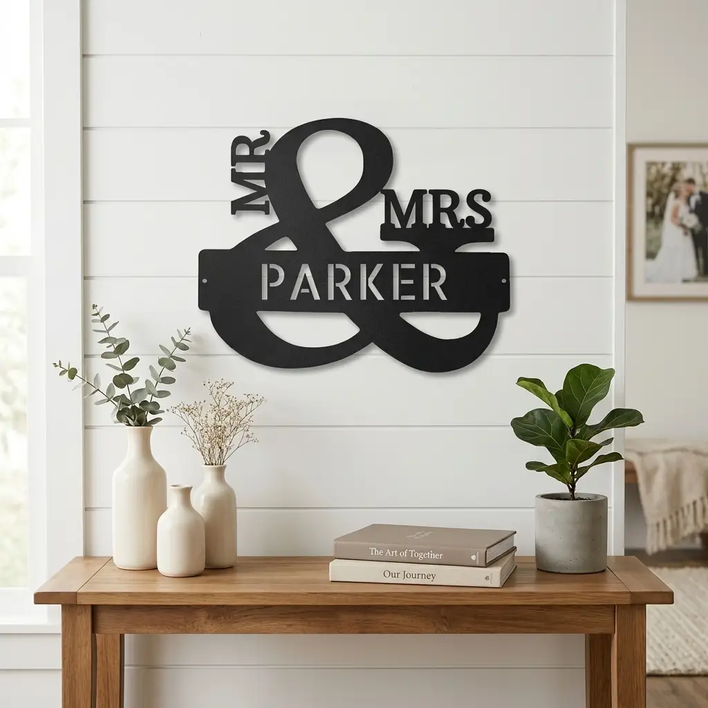 Personalized Mr & Mrs Metal Wall Art | Custom Family Name Sign | Wedding Metal Decor | Anniversary Gift | Last Name Steel Wall Hanging | Made in USA