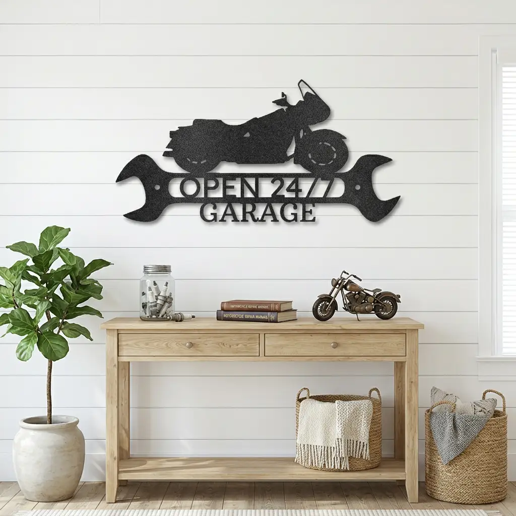 Cruiser Motorcycle Shop Monogram Personalized Indoor Outdoor Steel Wall Sign Metal Art