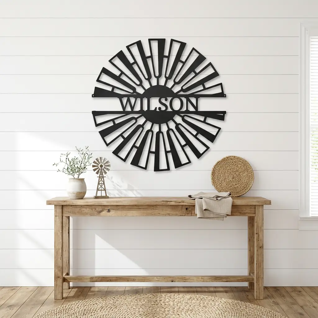 Windmill Custom Name Steel Wall Sign Metal Art