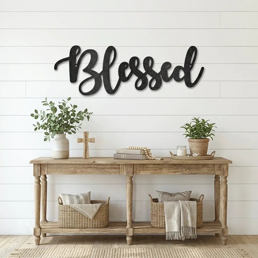 Blessed Word Script Indoor Outdoor Steel Walll Sign