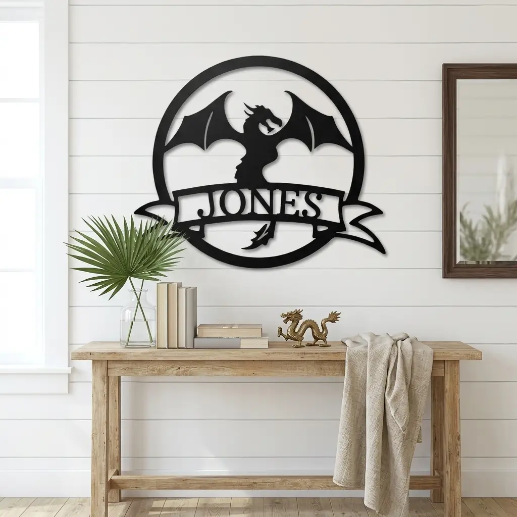 Dragon Banner Personalized Name Metal Art Wall Sign