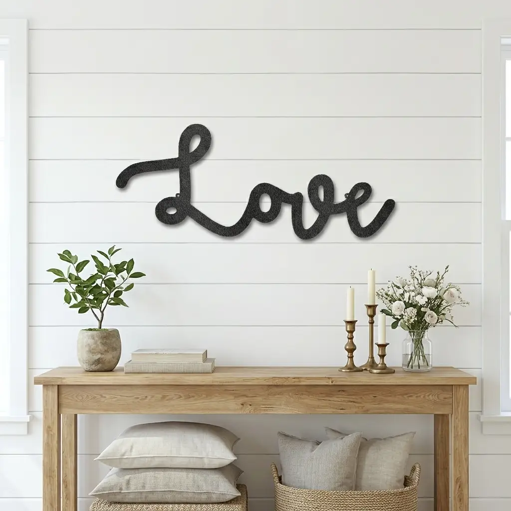 Love Script Metal Word Art Wall Sign