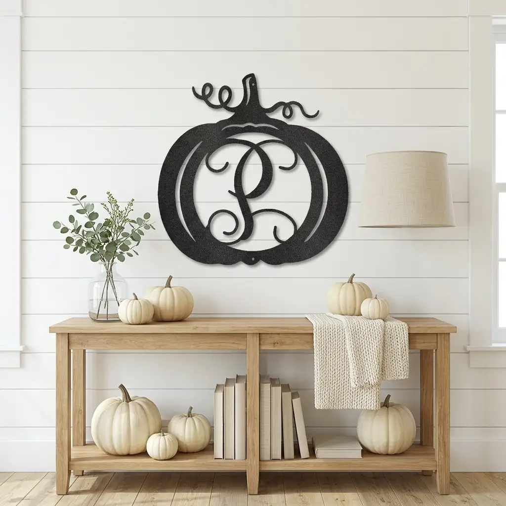 Pumpkin Custom Family Name Initial Monogram Indoor Outdoor Steel Wall Sign