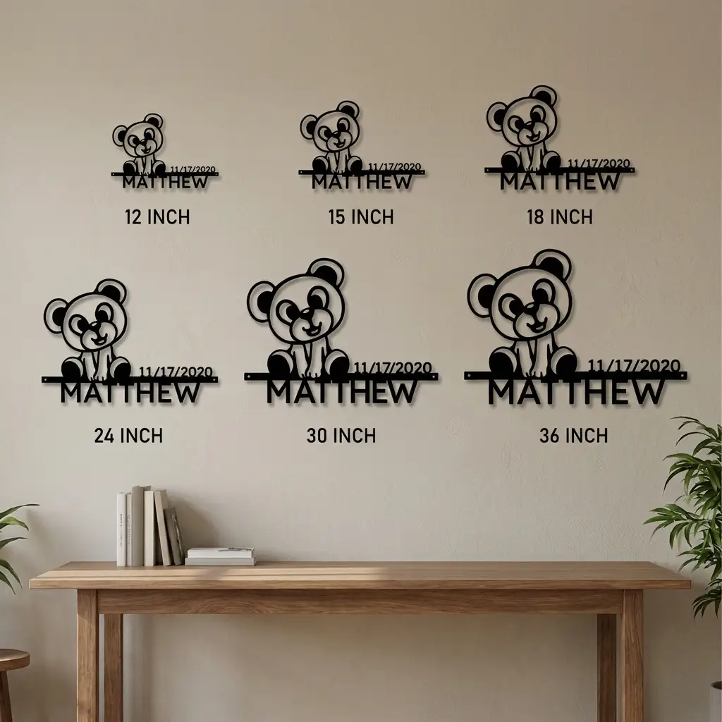 Personalized Teddy Bear Nursery Metal Wall Art – Custom Baby Name Sign with Birth Date – Nursery Decor – Baby Shower Gift