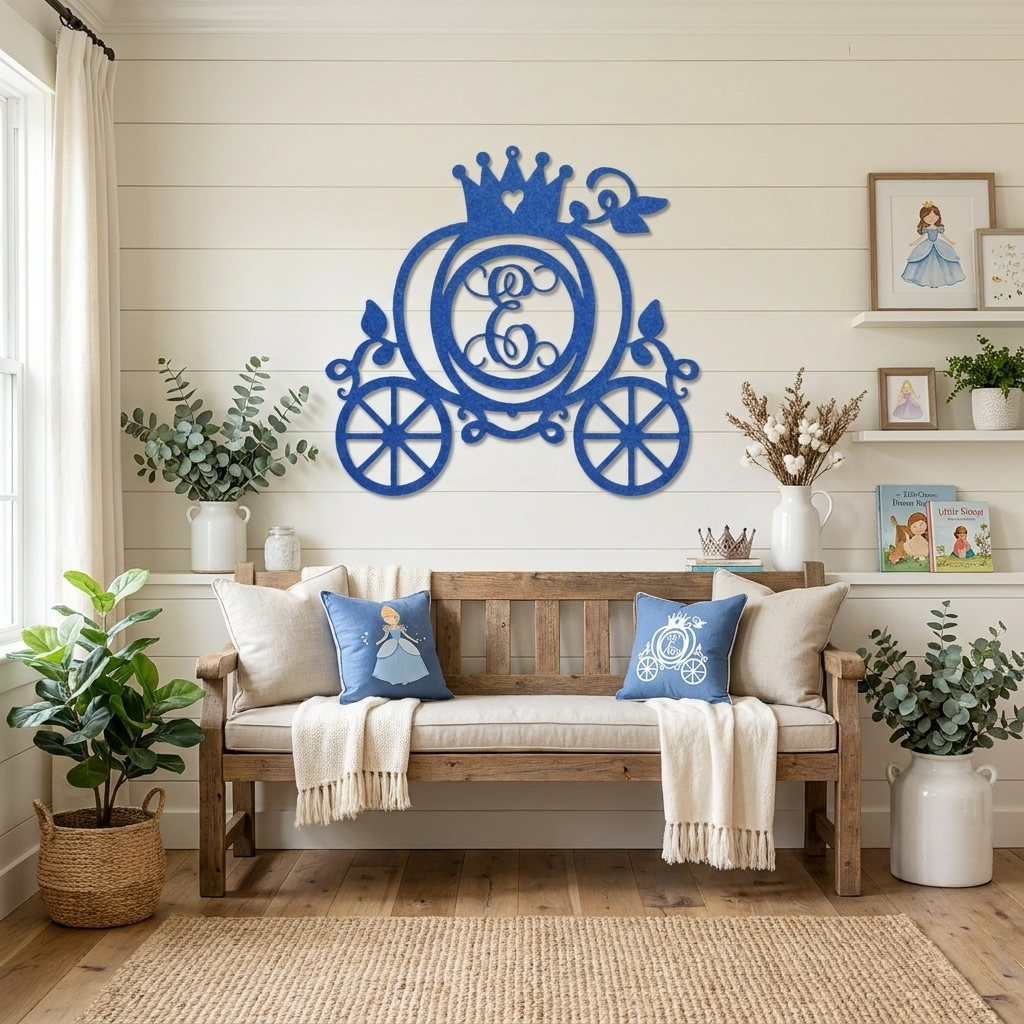 Personalized Fairytale Pumpkin Carriage Metal Wall Art | Custom Initial Princess Carriage Sign | Monogram Metal Decor | Made in USA