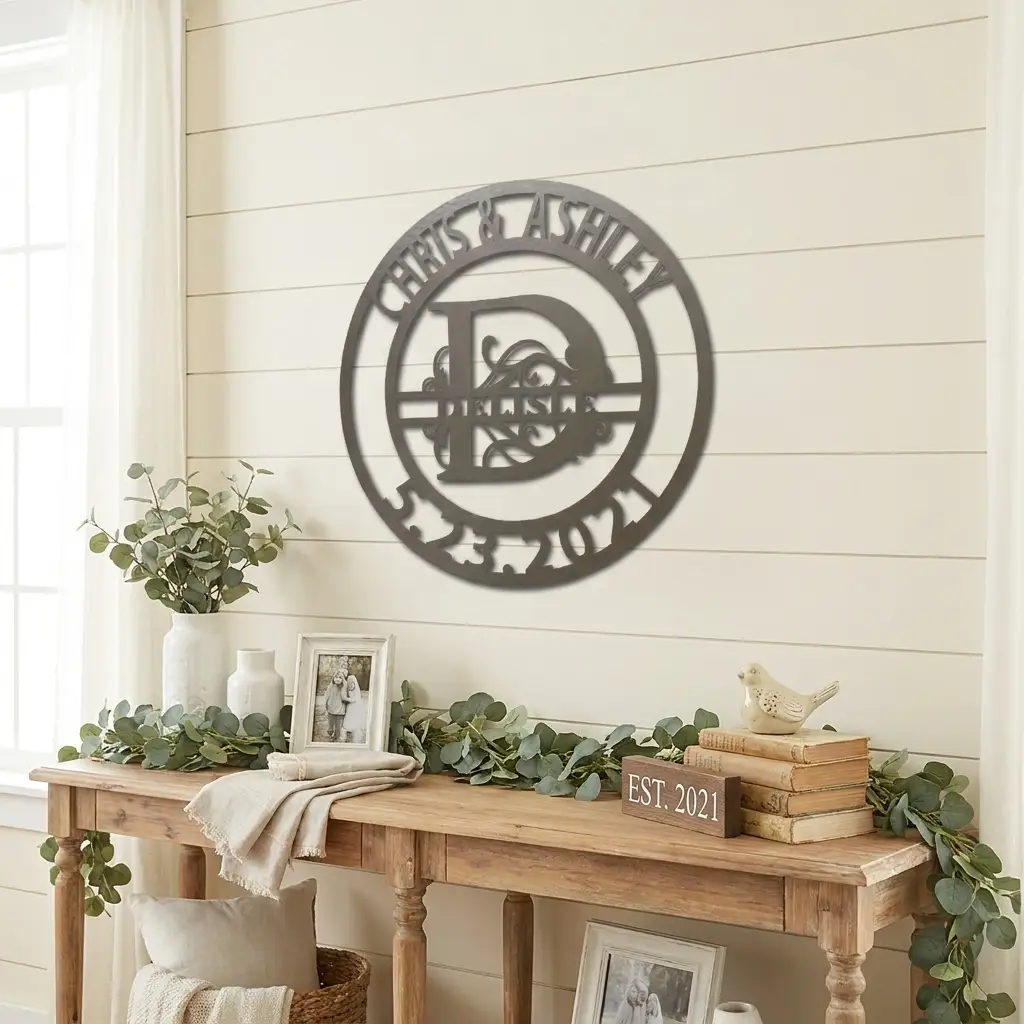 Personalized Split Monogram Metal Wall Art | Custom Family Name & Established Date Sign | Monogram Metal Decor | Made in USA