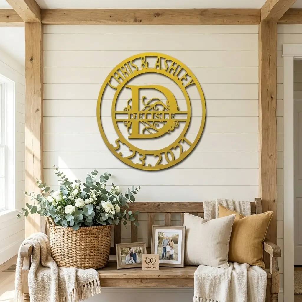 Personalized Split Monogram Metal Wall Art | Custom Family Name & Established Date Sign | Monogram Metal Decor | Made in USA