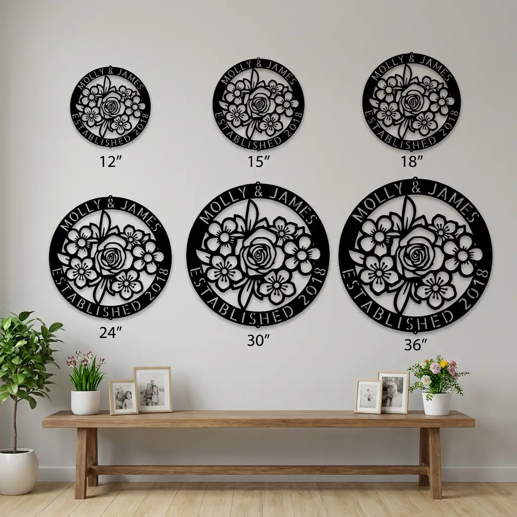 Personalized Floral Family Name Metal Sign | Custom Established Date Wall Art | Round Flower Monogram Steel Decor | Wedding, Anniversary & Housewarming Gift