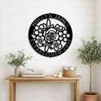 Personalized Floral Family Name Metal Sign | Custom Established Date Wall Art | Round Flower Monogram Steel Decor | Wedding, Anniversary & Housewarming Gift