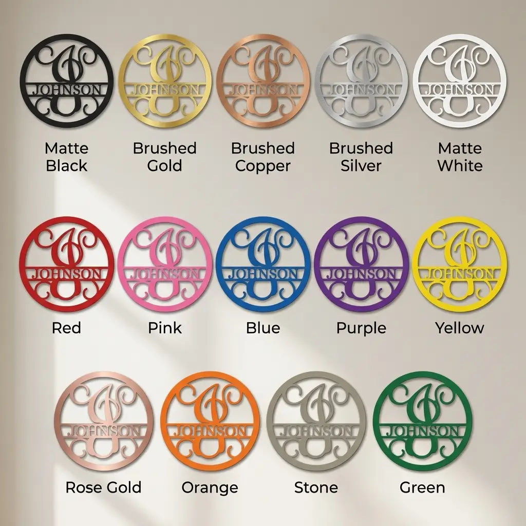 Circle Vine Monogram Personalized Name Indoor Outdoor Steel Wall Sign Metal Art