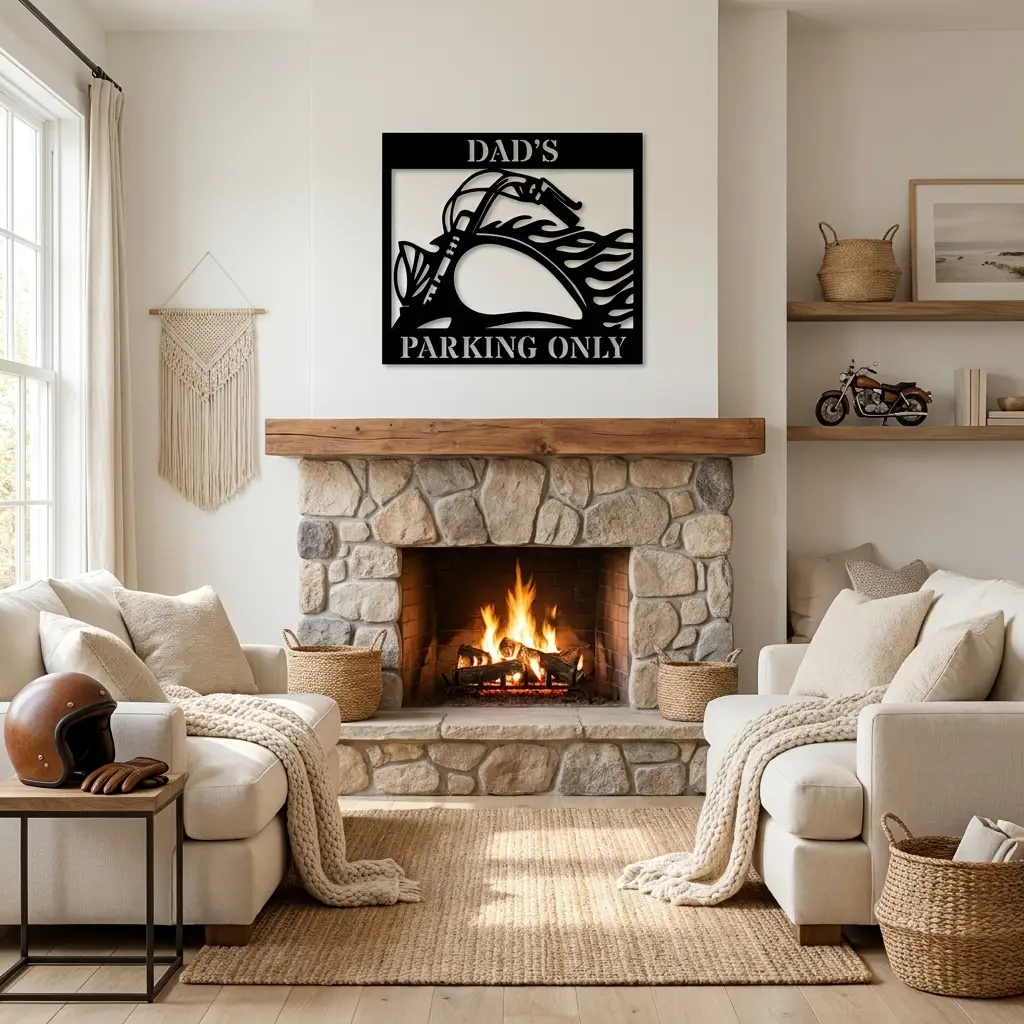 Hog Motorcycle Parking Personalized Name Indoor Outdoor Steel Sign Metal Art