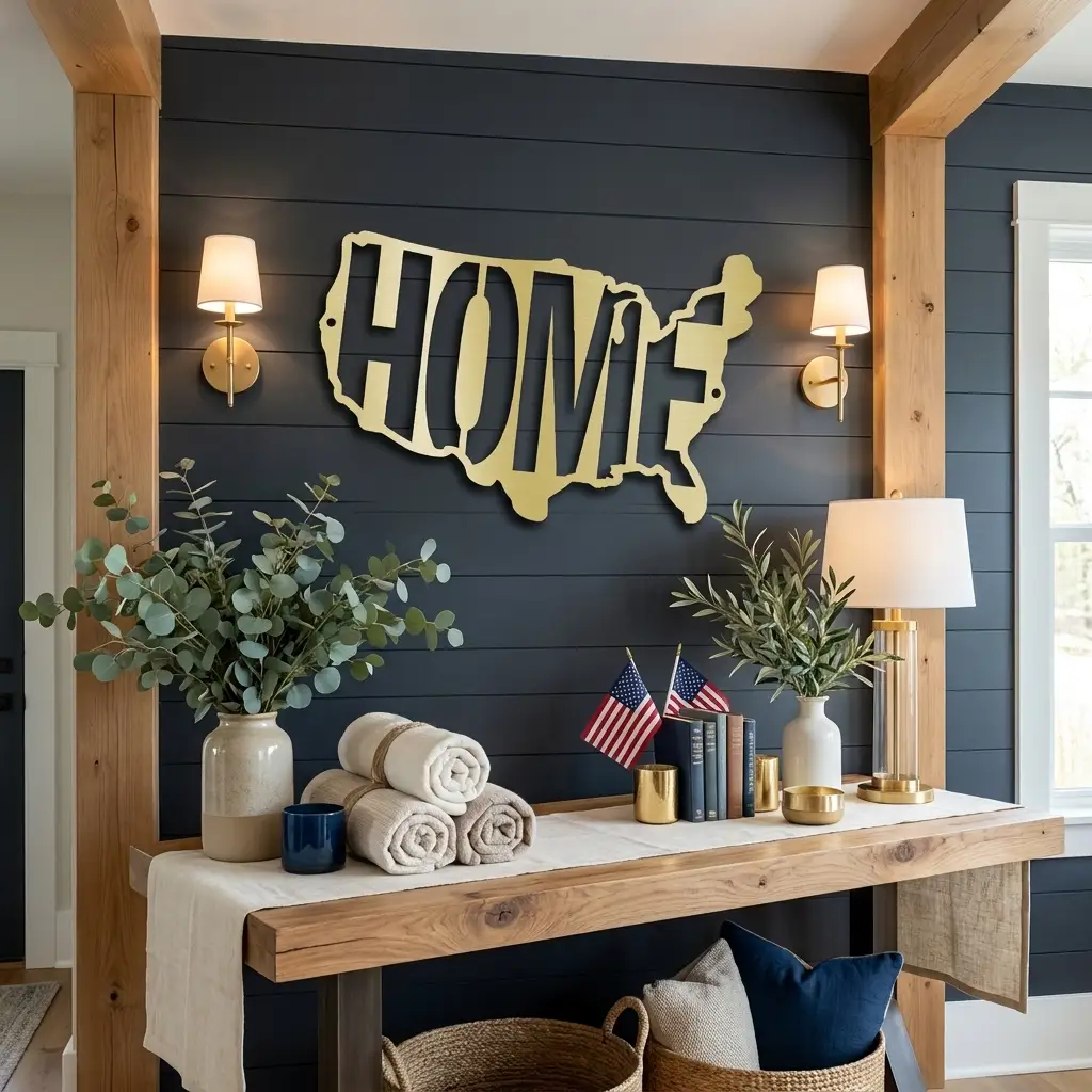 HOME USA Metal Wall Art | American Map Steel Wall Decor | Steel Sign Made in USA