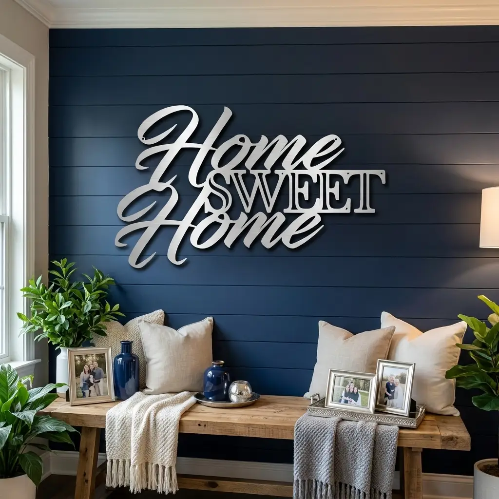 Home Sweet Home Metal Sign, Farmhouse Wall Decor, Script Wall Art, Rustic Home Decor, Housewarming Gift