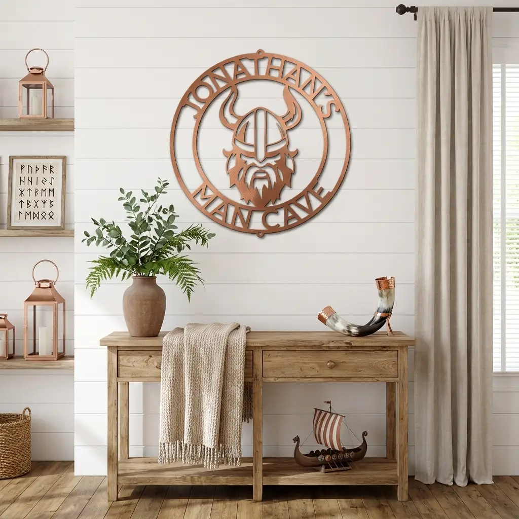 Personalized Viking Metal Wall Art | Custom Viking Name Sign | Norse Warrior Steel Wall Decor | Viking Helmet Home Decoration | Made in USA