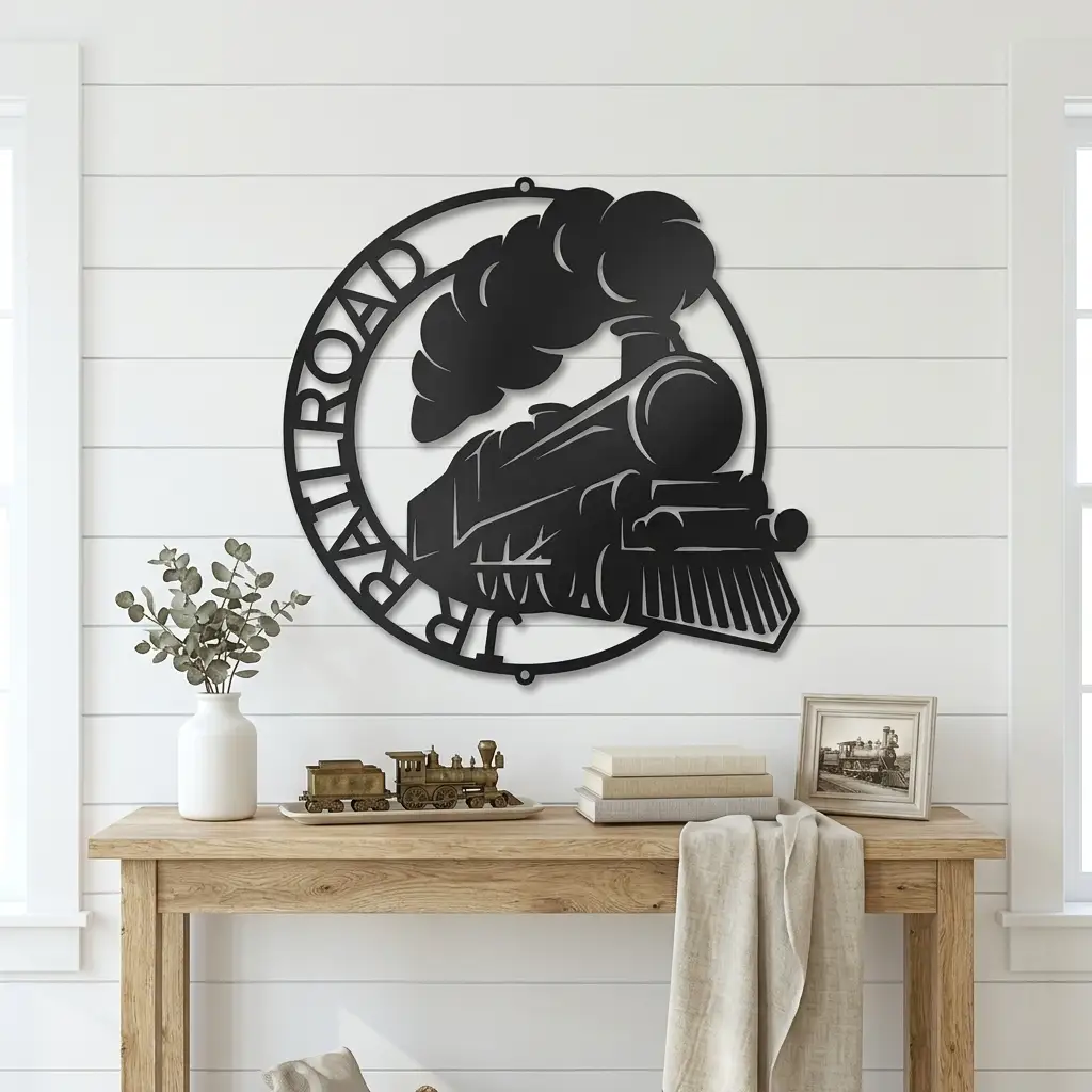 Personalized Steam Locomotive Metal Wall Art – Custom Railroad Train Name Sign – Vintage Train Decor – Railroad Enthusiast Gift