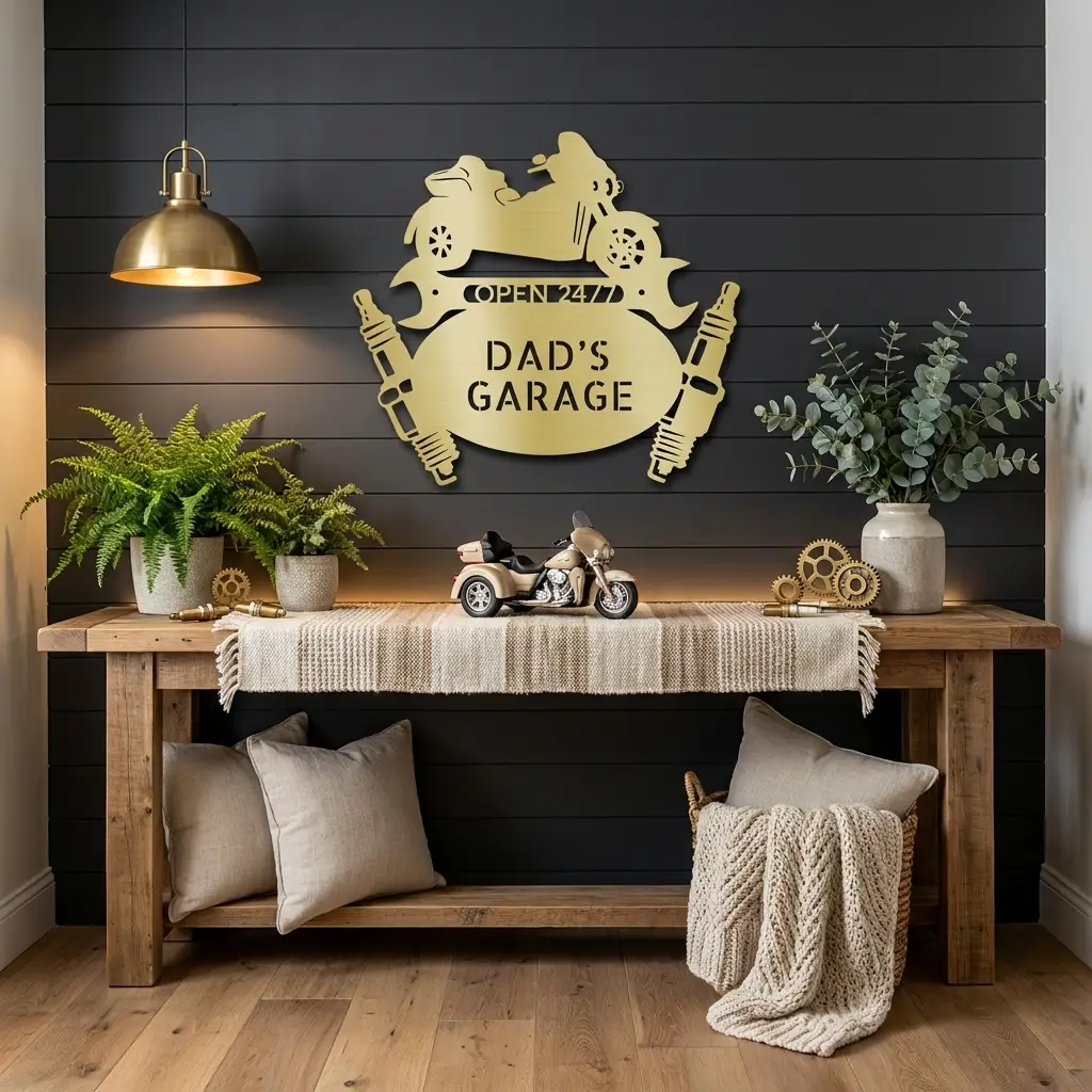 Personalized Trike Motorcycle Metal Wall Art | Custom Garage Metal Sign | Three-Wheel Motorcycle Wall Decor | Biker Gift | 3 Custom Text Lines | Made in USA