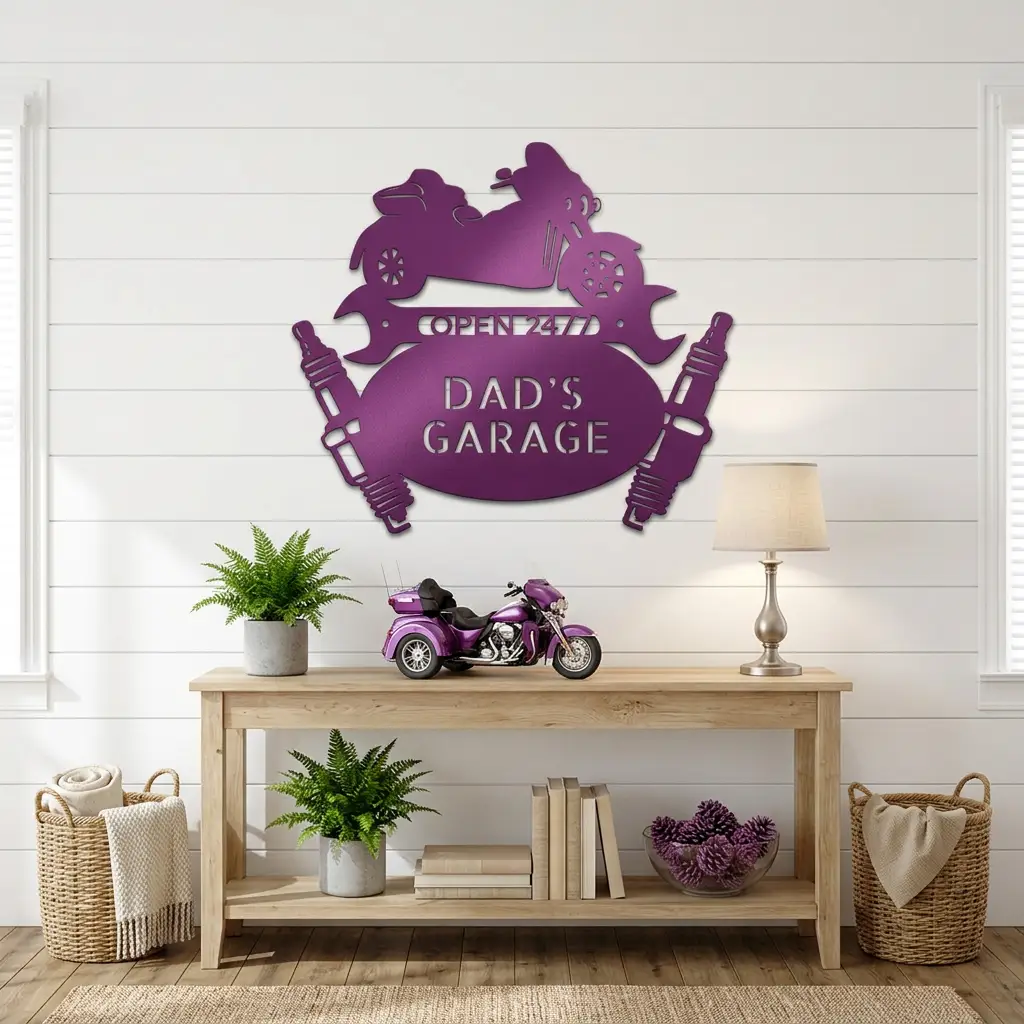 Personalized Trike Motorcycle Metal Wall Art | Custom Garage Metal Sign | Three-Wheel Motorcycle Wall Decor | Biker Gift | 3 Custom Text Lines | Made in USA