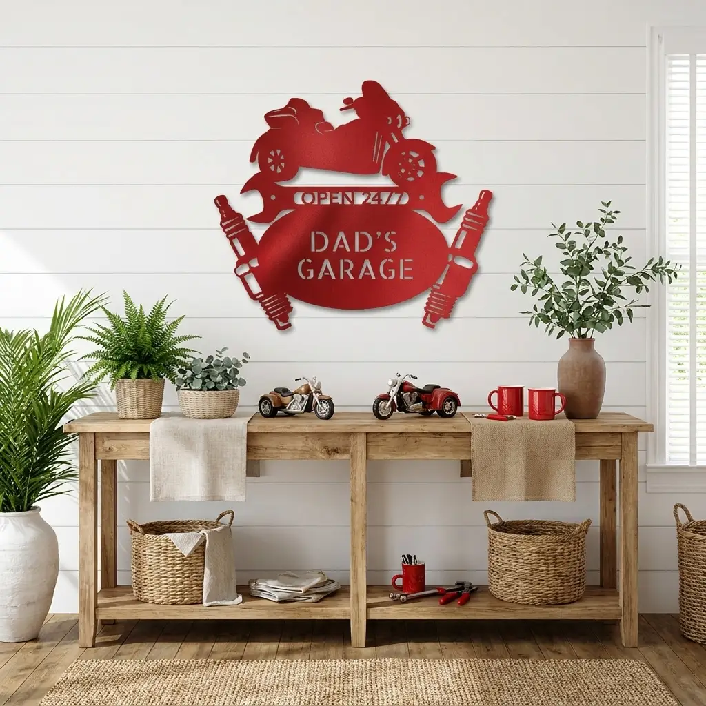 Personalized Trike Motorcycle Metal Wall Art | Custom Garage Metal Sign | Three-Wheel Motorcycle Wall Decor | Biker Gift | 3 Custom Text Lines | Made in USA