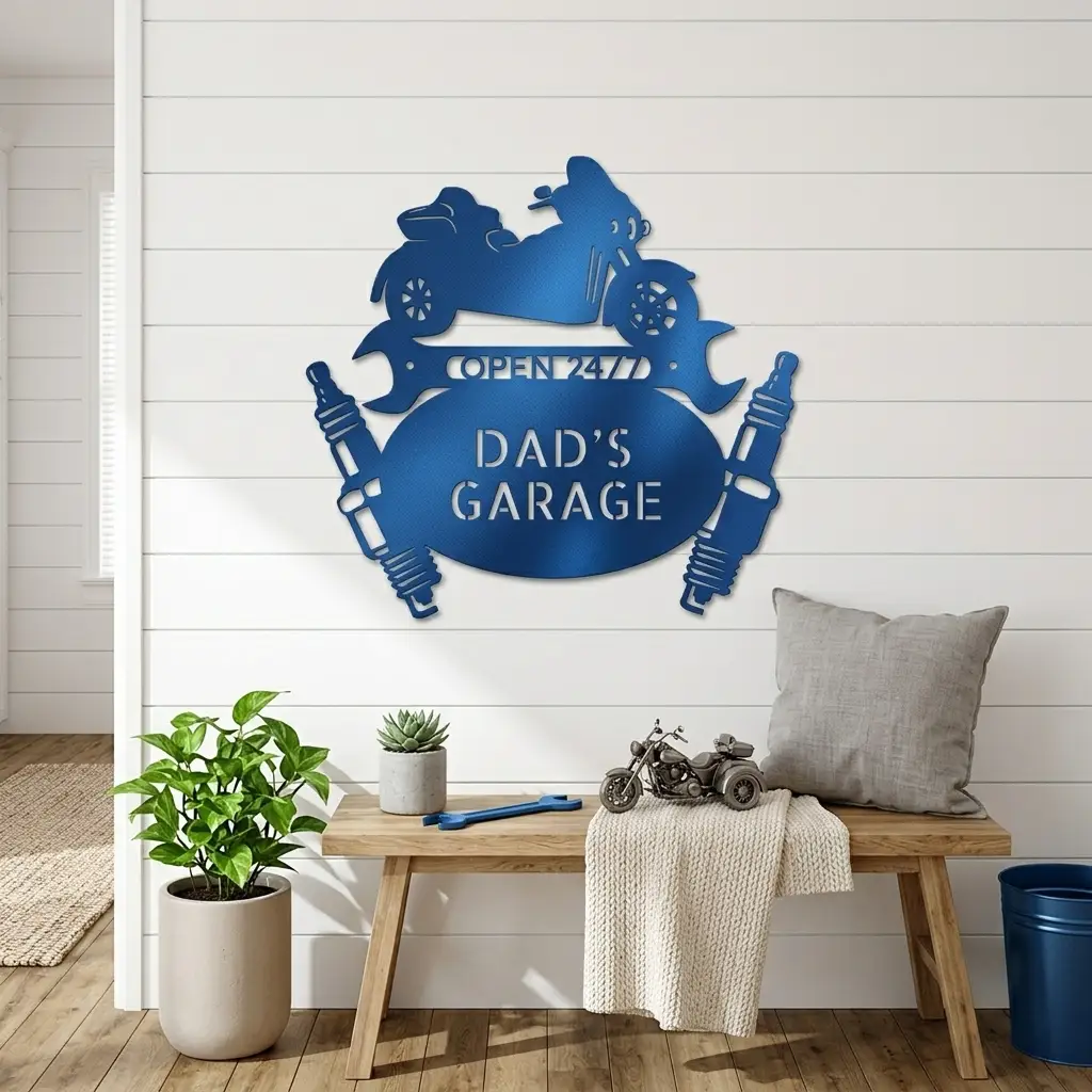 Personalized Trike Motorcycle Metal Wall Art | Custom Garage Metal Sign | Three-Wheel Motorcycle Wall Decor | Biker Gift | 3 Custom Text Lines | Made in USA