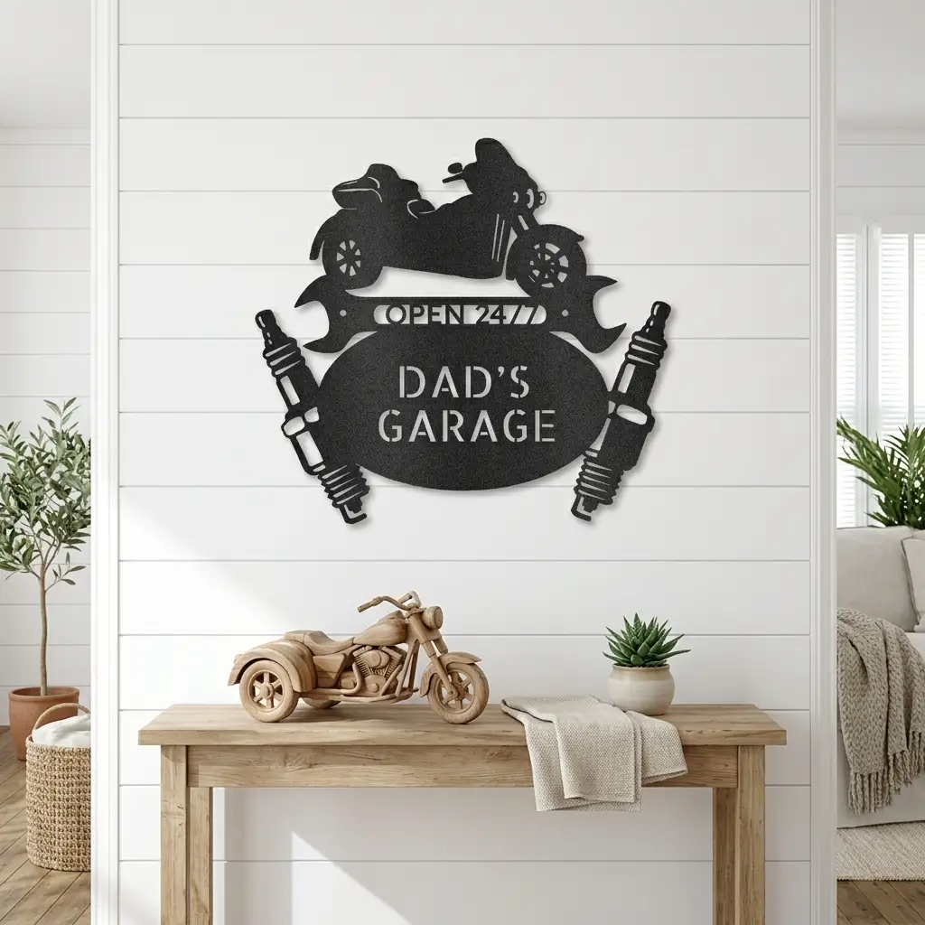 Personalized Trike Motorcycle Metal Wall Art | Custom Garage Metal Sign | Three-Wheel Motorcycle Wall Decor | Biker Gift | 3 Custom Text Lines | Made in USA