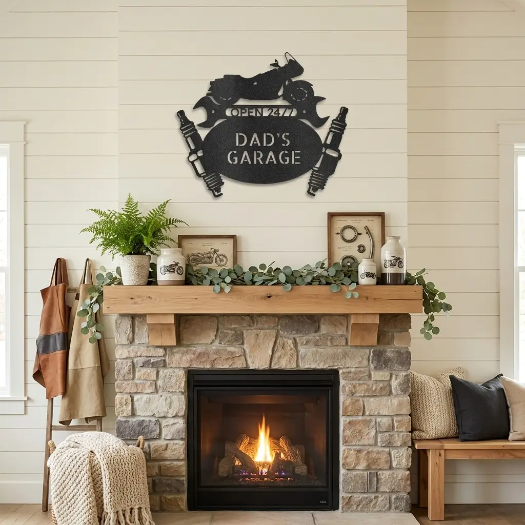 Personalized Touring Motorcycle Metal Wall Art | Custom Motorcycle Garage Sign | Biker Workshop Metal Decor | Custom Garage Wall Sign | 3 Custom Text Lines | Made in USA