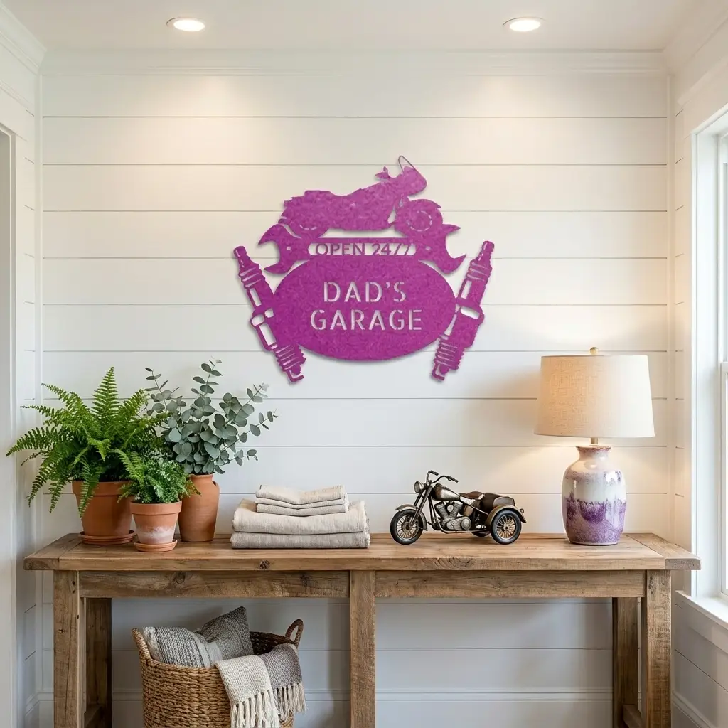 Cruiser Motorcycle Biker Mechanic Monogram Personalized Metal Art Wall Sign