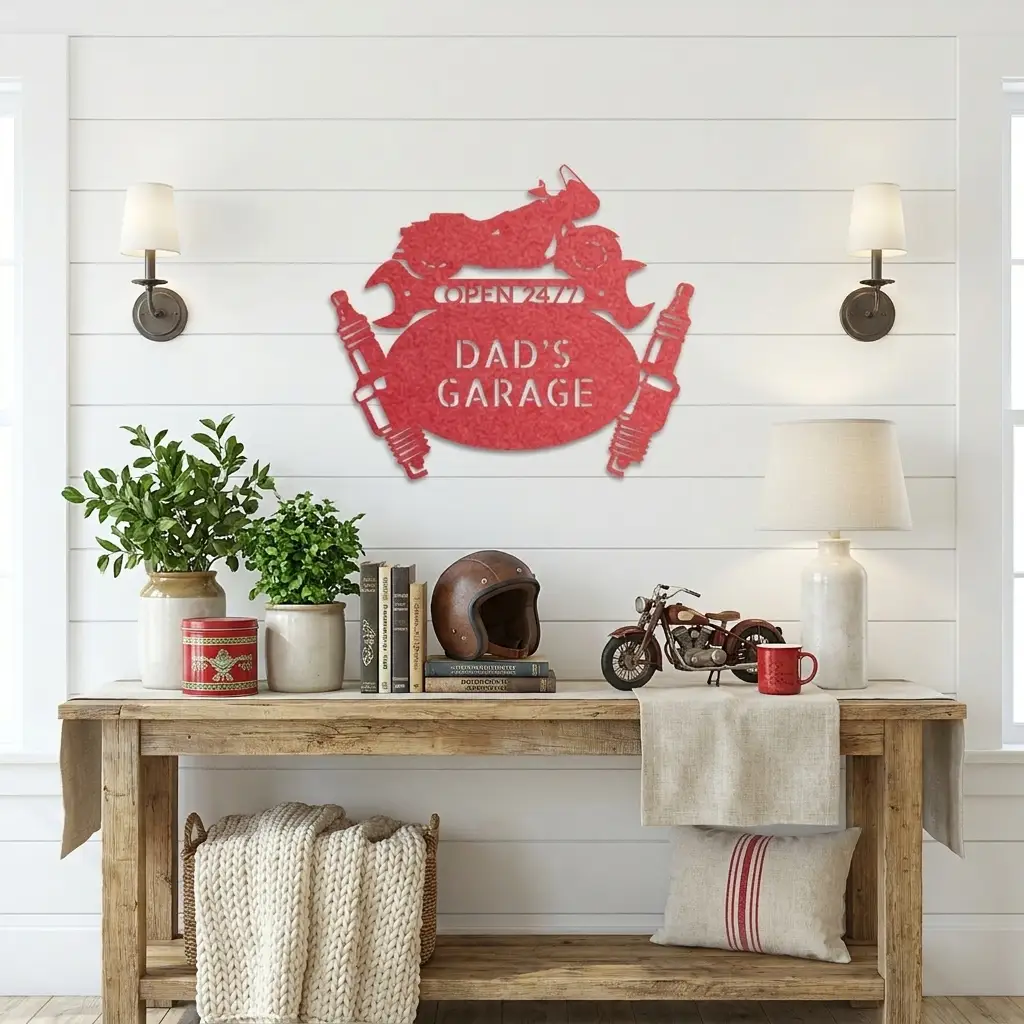 Personalized Touring Motorcycle Metal Wall Art | Custom Motorcycle Garage Sign | Biker Workshop Metal Decor | Custom Garage Wall Sign | 3 Custom Text Lines | Made in USA