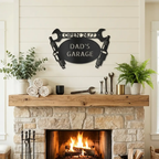 Personalized Mechanic Garage Metal Wall Art | Custom Garage Metal Sign | Wrench & Spark Plug Steel Wall Decor | Workshop Sign | 3 Custom Text Lines | Made in USA