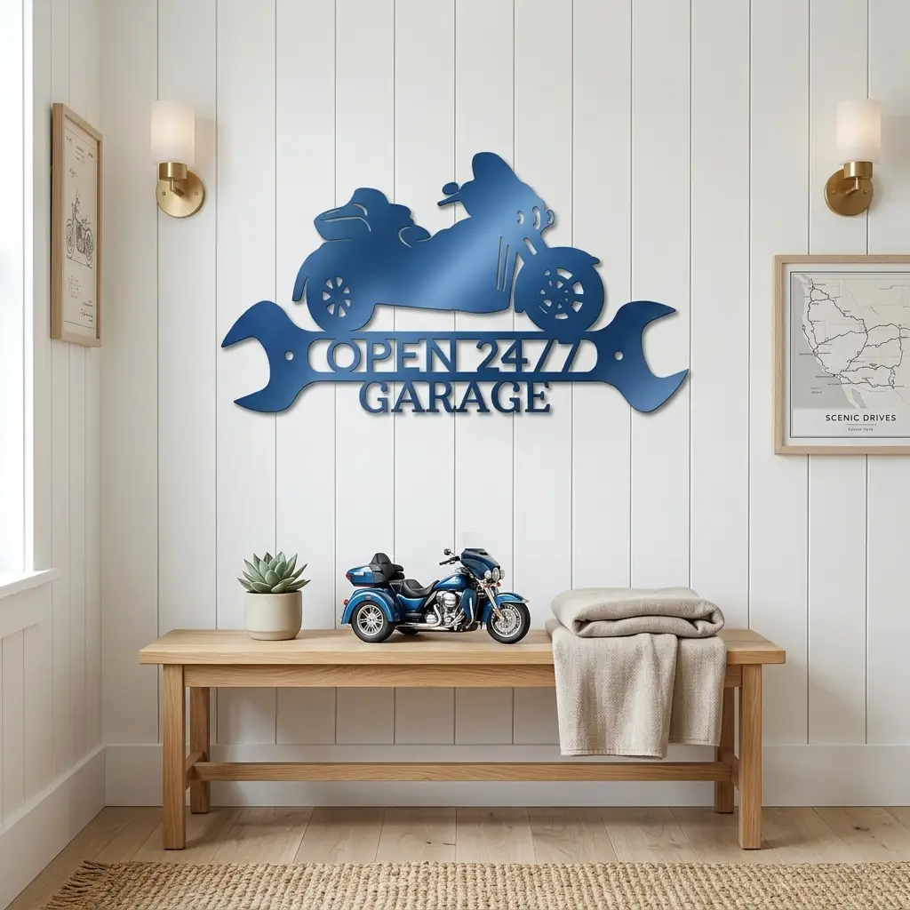 Personalized Trike Motorcycle Metal Wall Art Sign – Custom 2 Line Biker Garage Sign – Trike Rider Gift – Man Cave Decor – Steel Wall Art