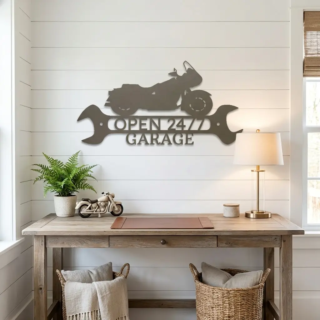 Cruiser Motorcycle Shop Monogram Personalized Indoor Outdoor Steel Wall Sign Metal Art