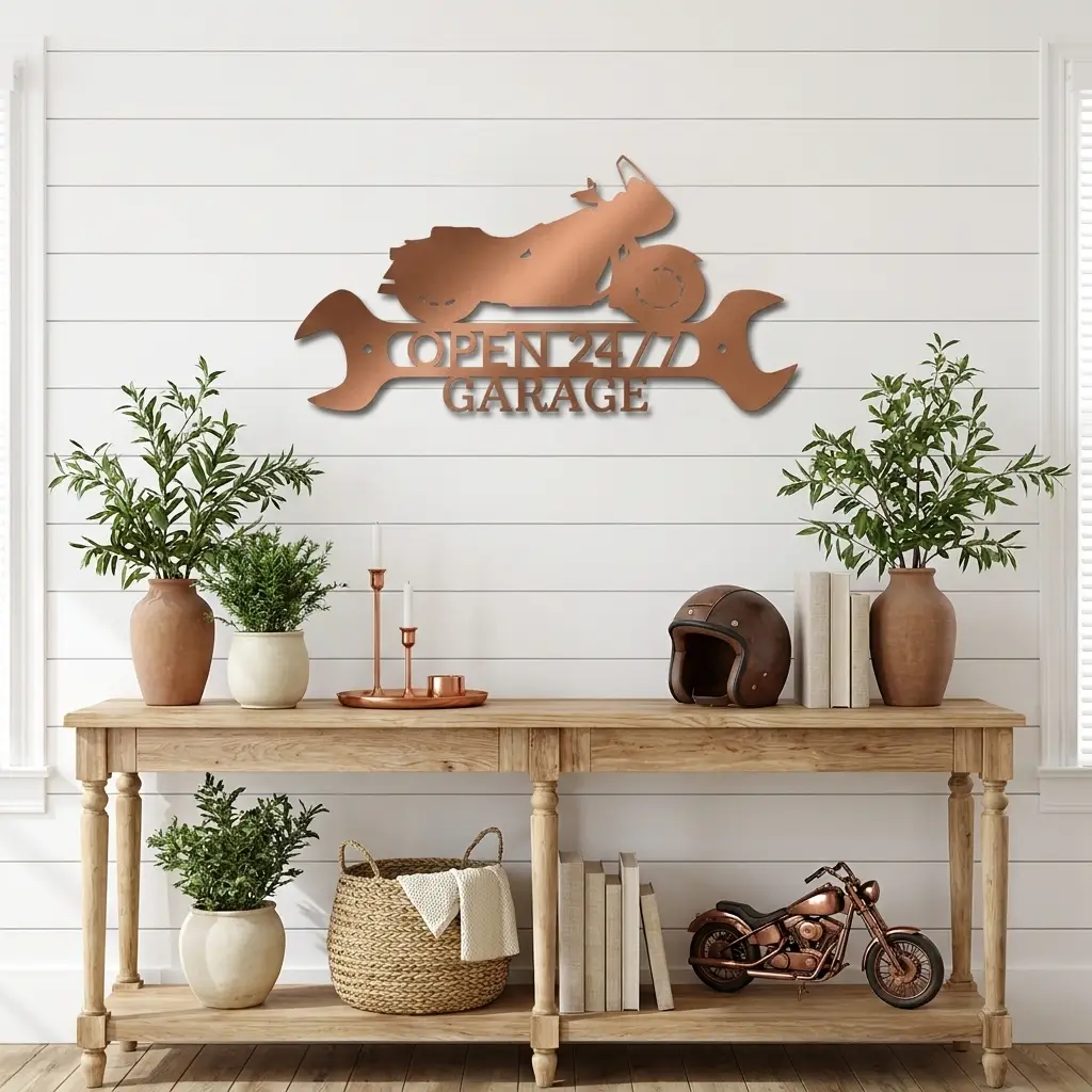 Cruiser Motorcycle Shop Monogram Personalized Indoor Outdoor Steel Wall Sign Metal Art