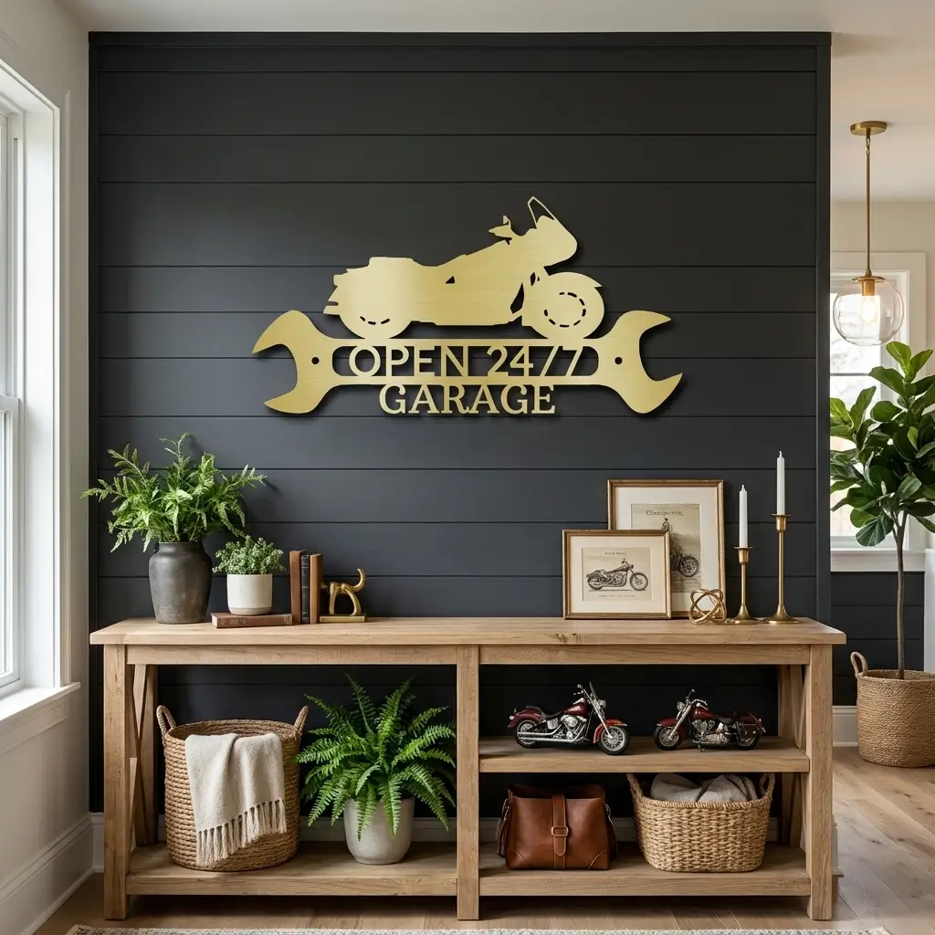 Cruiser Motorcycle Shop Monogram Personalized Indoor Outdoor Steel Wall Sign Metal Art