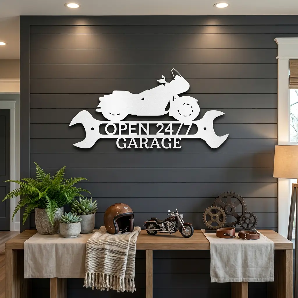 Cruiser Motorcycle Shop Monogram Personalized Indoor Outdoor Steel Wall Sign Metal Art