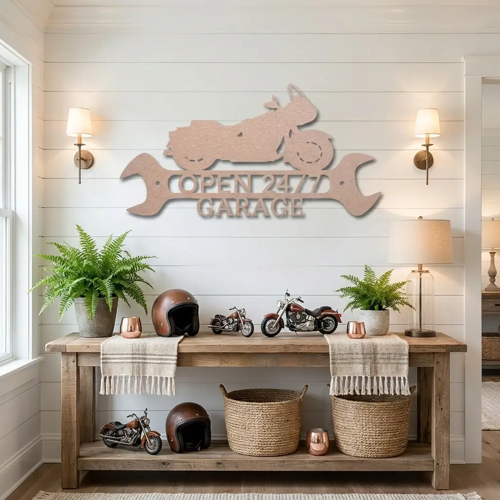 Cruiser Motorcycle Shop Monogram Personalized Indoor Outdoor Steel Wall Sign Metal Art