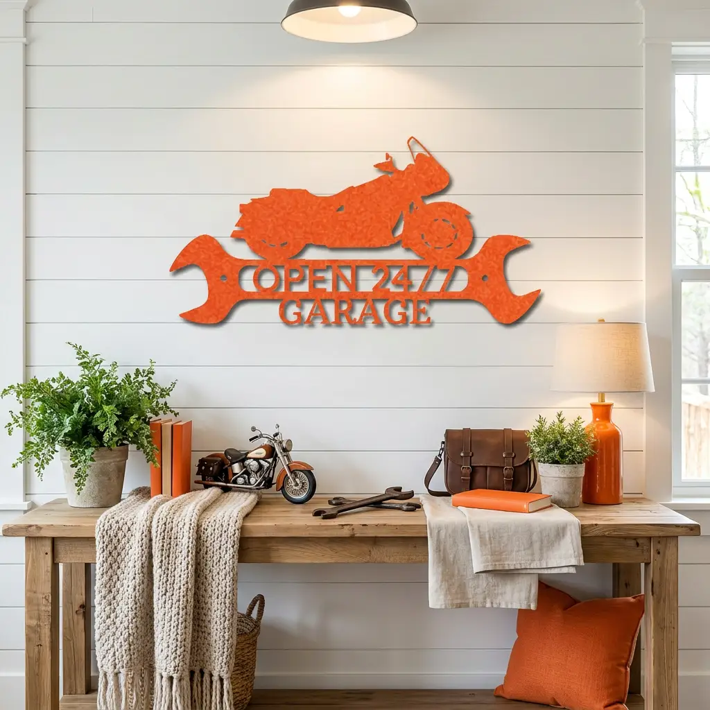 Cruiser Motorcycle Shop Monogram Personalized Indoor Outdoor Steel Wall Sign Metal Art