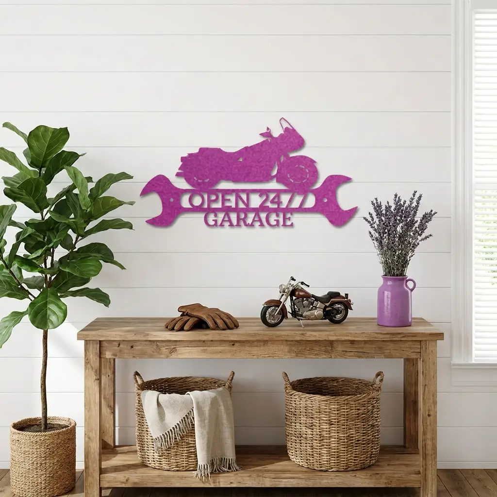 Cruiser Motorcycle Shop Monogram Personalized Indoor Outdoor Steel Wall Sign Metal Art