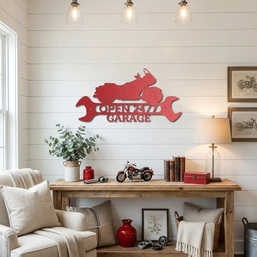 Cruiser Motorcycle Shop Monogram Personalized Indoor Outdoor Steel Wall Sign Metal Art