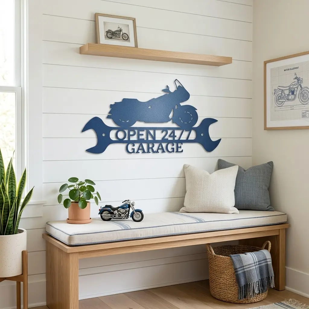 Cruiser Motorcycle Shop Monogram Personalized Indoor Outdoor Steel Wall Sign Metal Art