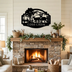Personalized Deer Cabin Metal Wall Art – Rustic Family Name Sign – Hunting Lodge Decor – Custom Mountain Scene Steel Sign – Cabin Wall Decor Gift