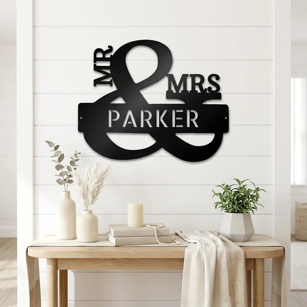 Personalized Mr & Mrs Metal Wall Art | Custom Family Name Sign | Wedding Metal Decor | Anniversary Gift | Last Name Steel Wall Hanging | Made in USA