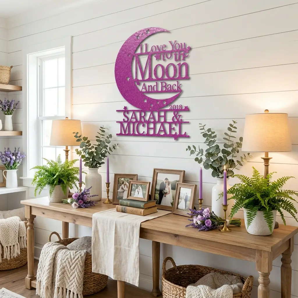 I Love You to the Moon and Back Personalized Metal Wall Art | Custom Couple Name Sign with Date | Romantic Wedding Gift | Anniversary Decor | Made in USA
