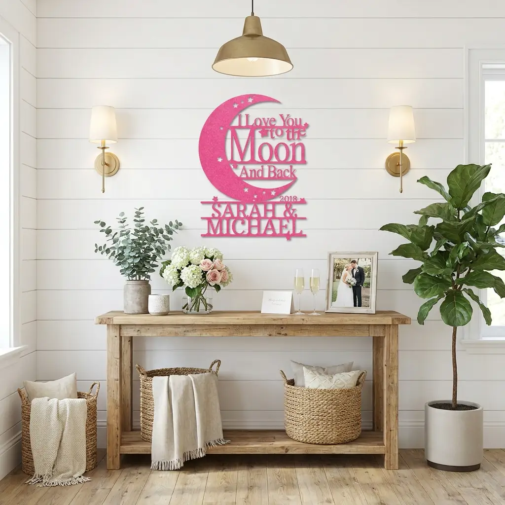 I Love You to the Moon and Back Personalized Metal Wall Art | Custom Couple Name Sign with Date | Romantic Wedding Gift | Anniversary Decor | Made in USA
