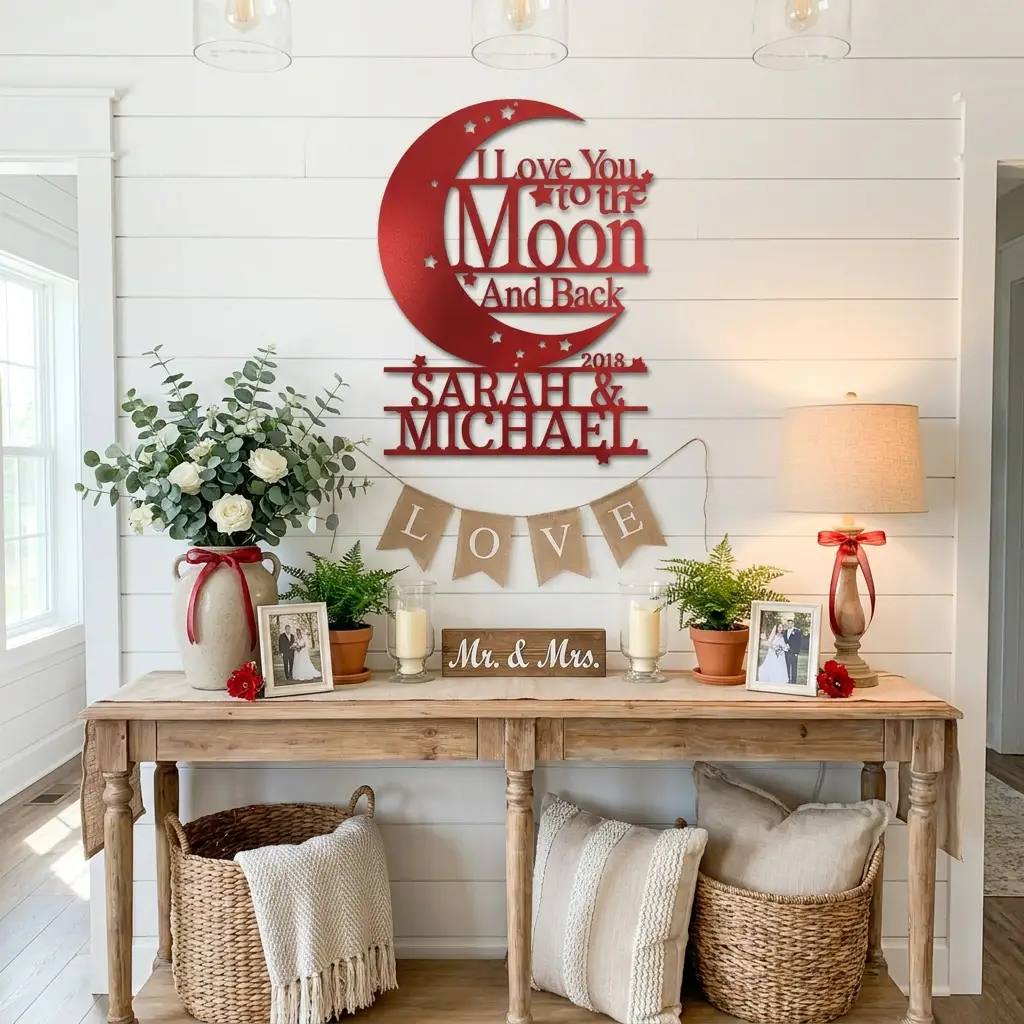 I Love You to the Moon and Back Personalized Metal Wall Art | Custom Couple Name Sign with Date | Romantic Wedding Gift | Anniversary Decor | Made in USA