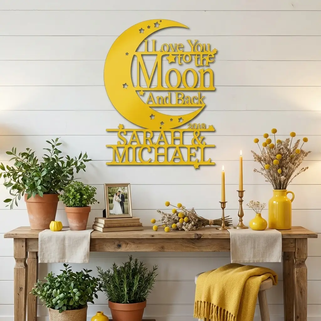 I Love You to the Moon and Back Personalized Metal Wall Art | Custom Couple Name Sign with Date | Romantic Wedding Gift | Anniversary Decor | Made in USA