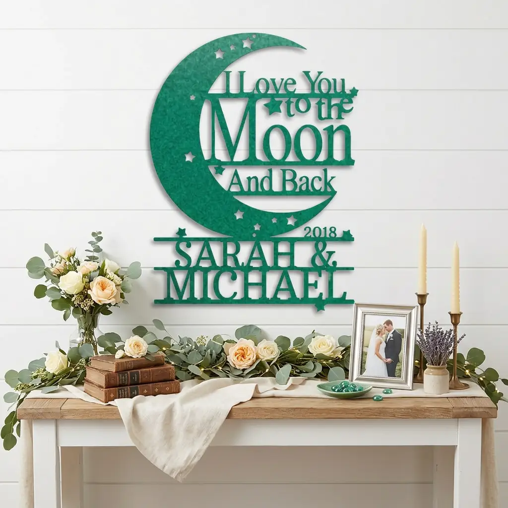 I Love You to the Moon and Back Personalized Metal Wall Art | Custom Couple Name Sign with Date | Romantic Wedding Gift | Anniversary Decor | Made in USA