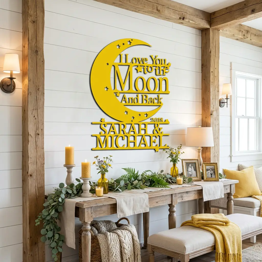 I Love You to the Moon and Back Personalized Metal Wall Art | Custom Couple Name Sign with Date | Romantic Wedding Gift | Anniversary Decor | Made in USA